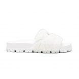 Prada Women Shearling Slides in 20mm Heel-White