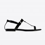 Saint Laurent YSL Women Cassandra Flat Sandals in Patent Leather with Silver-Tone Monogram