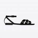 Saint Laurent YSL Women Tribute Flat Sandals in Patent Leather