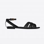 Saint Laurent YSL Women Tribute Flat Sandals in Smooth Leather