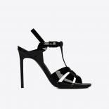 Saint Laurent YSL Women Tribute Sandals in Patent Leather in 105mm Heel Hight-Black