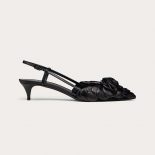 Valentino Women Garavani Atelier Shoes 03 Rose Edition Slingback Pump 40 mm-Black