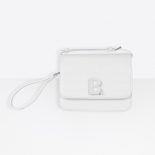 Balenciaga Women B. Small Bag in White Shiny Crocodile Embossed Calfskin