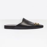 Balenciaga Women Cosy BB Slide in Black Smooth Calfskin Aged-gold Hardware