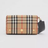 Burberry Women Small Vintage Check and Leather Crossbody Bag-Brown