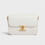 Celine Women Medium Triomphe Bag in Shiny Calfskin-White