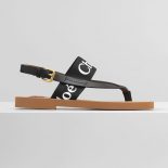 Chloe Women Woody Flat Sandal in Calfskin and Canvas-Black