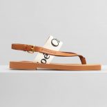 Chloe Women Woody Flat Sandal in Calfskin and Canvas-White