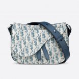 Dior Men Mini Saddle Soft Bag Blue Dior Oblique Kasuri jacquard