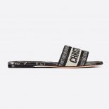 Dior Women Dway Slide Black Dior Around the World Embroidered Cotton