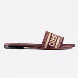 Dior Women Dway Slide Burgundy Embroidered Cotton