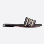 Dior Women Dway Slide Deep Blue Embroidered Cotton