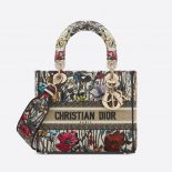 Dior Women Medium Lady D-lite Bag Multicolor Mille Fleurs Embroidery