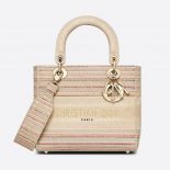 Dior Women Medium Lady D-lite Bag Multicolor Stripes Embroidery