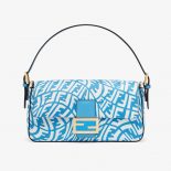 Fendi Women Baguette 1997 Blue Glazed Canvas Bag