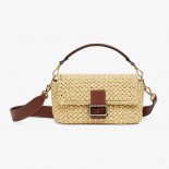 Fendi Women Baguette Woven Straw Bag-Beige