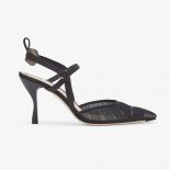 Fendi Women Colibri Lite Black Tulle and Satin High-heeled Slingbacks