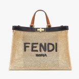 Fendi Women Peekaboo X-Tote Natural Raffia Bag-Beige