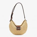 Fendi Women Small Croissant Woven Straw Bag-Beige