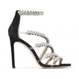 Jimmy Choo Women Josefine 100 Black Suede Sandals with Crystal Embellishment