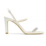 Jimmy Choo Women Meira 85 Latte Nappa Sandals with Leaf Crystal Embellishment