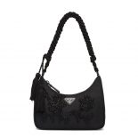 Prada Women Nylon Bag with Embroidery-Black