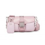 Prada Women Pocket Nylon and Brushed Leather Bag-Pink