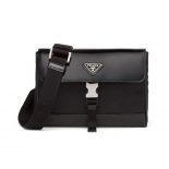 Prada Women Re-Nylon and Leather Shoulder Bag-Black