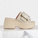 Roger Vivier Women Strass Buckle Espadrille Platform Mules in Fabrics