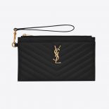 Saint Laurent YSL Women Large Monogram Bill Pouch in Grain DE Poudre Embossed Leather-Black