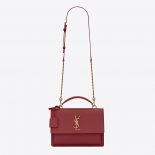 Saint Laurent YSL Women Medium Sunset Satchel in Smooth Leather-Maroon