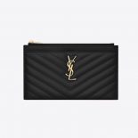 Saint Laurent YSL Women Monogram Bill Pouch in Grain DE Poudre Embossed Leather-Black