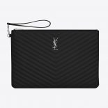 Saint Laurent YSL Women Monogram Document Holder in Matelasse Leather-Silver