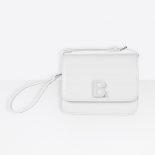 Balenciaga Women B. Small Bag in White Shiny Crocodile Embossed Calfskin