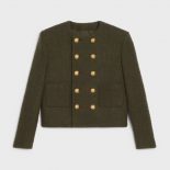 Celine Women Chasseur Jacket in Boucle Tweed-Dark Green