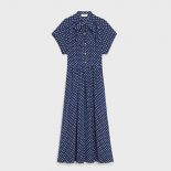 Celine Women Lavalliere Dress in Crepe DE Chine-Navy