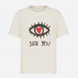 Dior Women I See You T-shirt Ecru Cotton Jersey and Linen