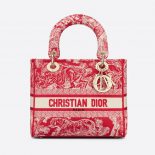 Dior Women Medium Lady D-Lite Bag Raspberry Toile de Jouy Reverse Embroidery