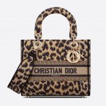 Dior Women Medium Lady D-lite Bag Beige Multicolor Mizza Embroidery