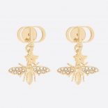 Dior Women Petit CD Earrings Gold-Finish Metal and White Crystals