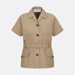 Dior Women Short-Sleeved Belted Jacket Beige Cotton Gabardine