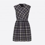 Dior Women Short Wrap-Over Dress Navy Blue Check'n'Dior Pop Wool Twill