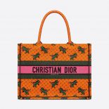 Dior Women Small Dior Book Tote Orange Multicolor Dragon and Fire Embroidery