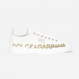 Dolce Gabbana D&G Women Calfskin Portofino Light Sneakers with Logo-Detailed Plate and Logo Print-Black