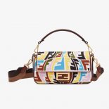 Fendi Women Baguette Multicolor Embroidered Canvas Bag