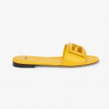 Fendi Women Signature Yellow Leather Slides in 0.4 inches Heel Height