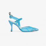 Fendi Women Turquoise Tulle and Satin Colibri Slingbacks in 80mm Heel-Blue