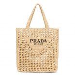 Prada Women Raffia Tote Bag-Beige