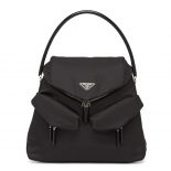Prada Women Signaux Nylon and Leather Hobo Bag-black