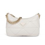 Prada Women System Nappa Leather Patchwork Shoulder Bag-white